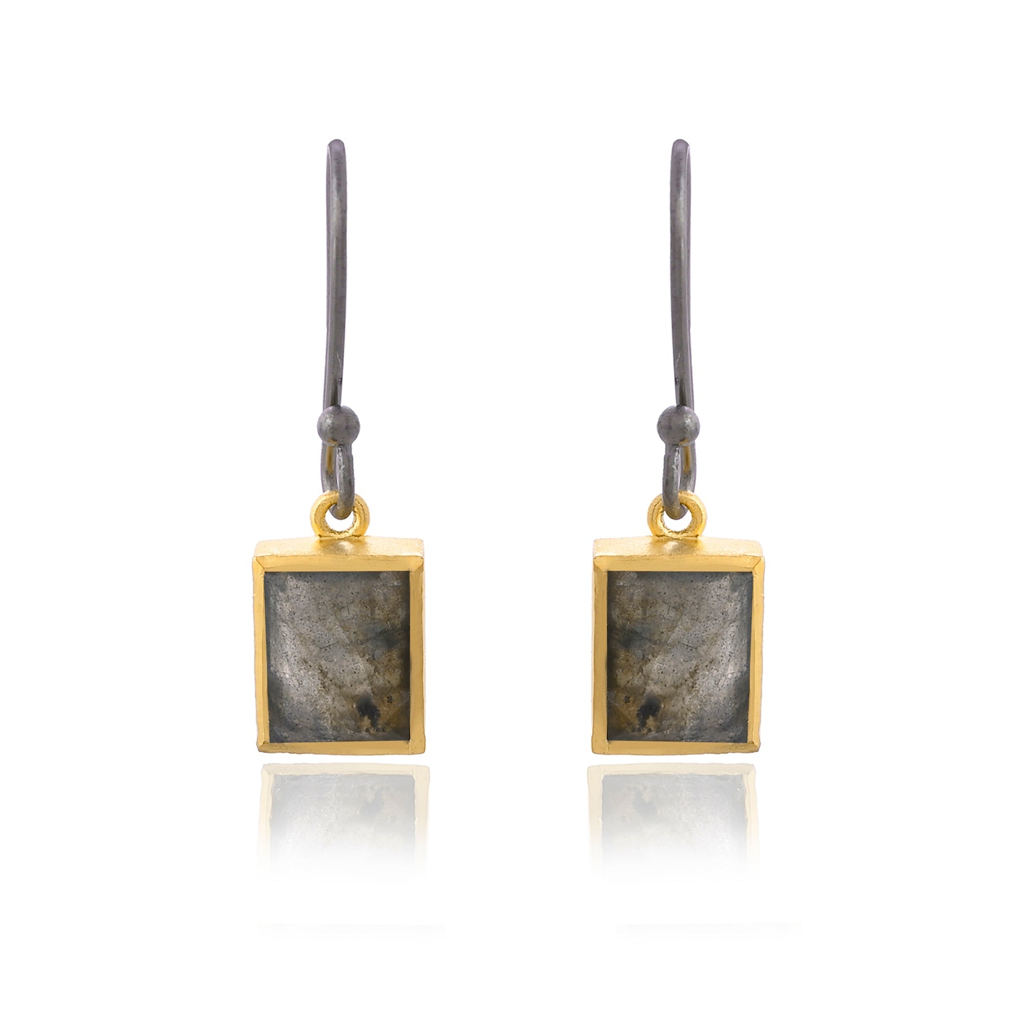 Two Tone Labradorite Rectangle Earrings