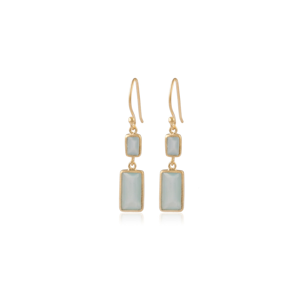 Aqua Chalcedony Rectangular Earrings