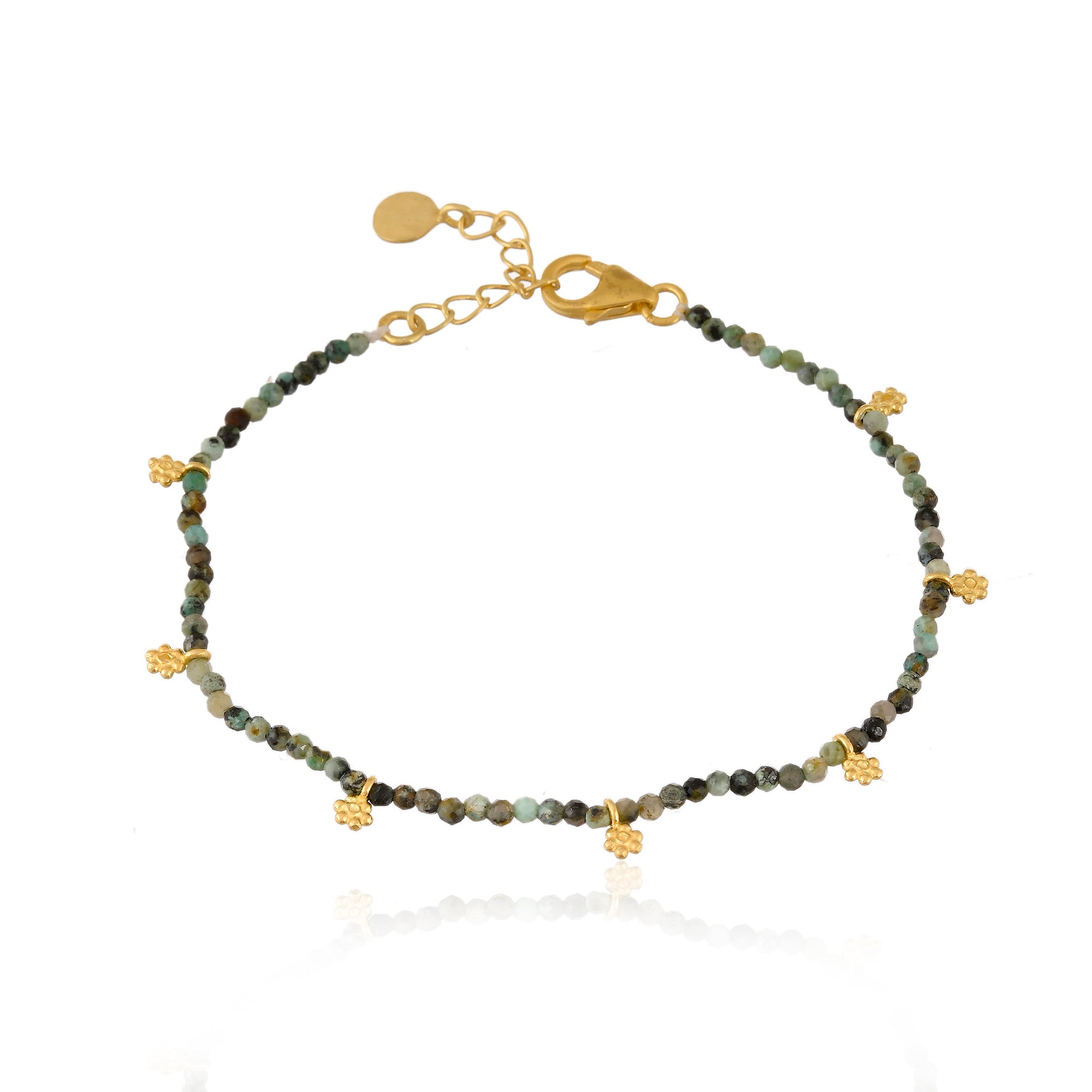 Turquoise beads with gold charms.