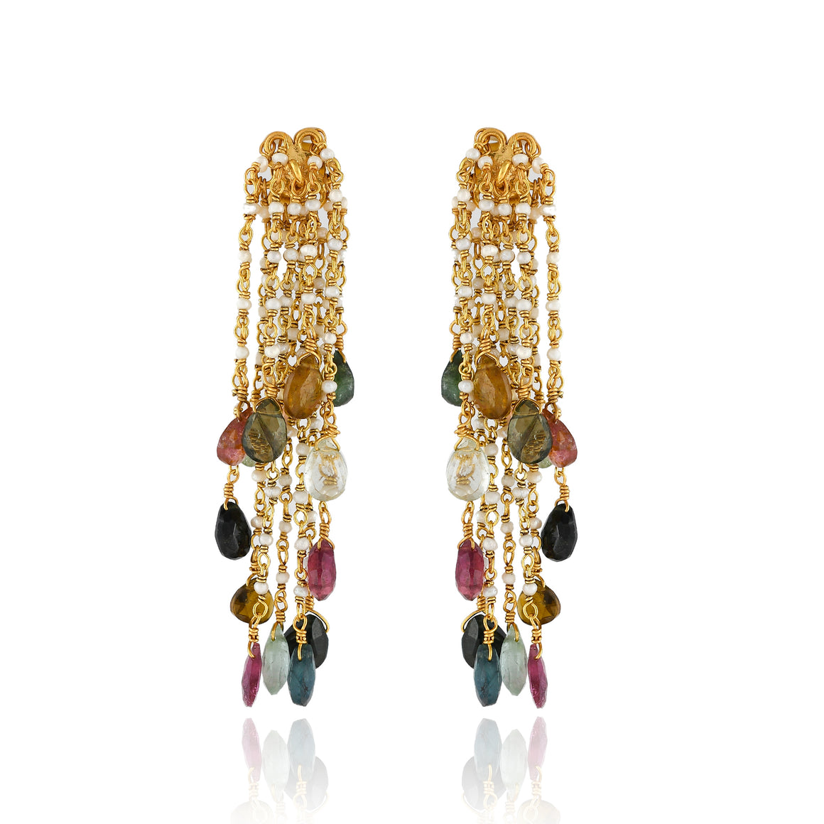 Pearl and Tourmaline Cascade Earrings