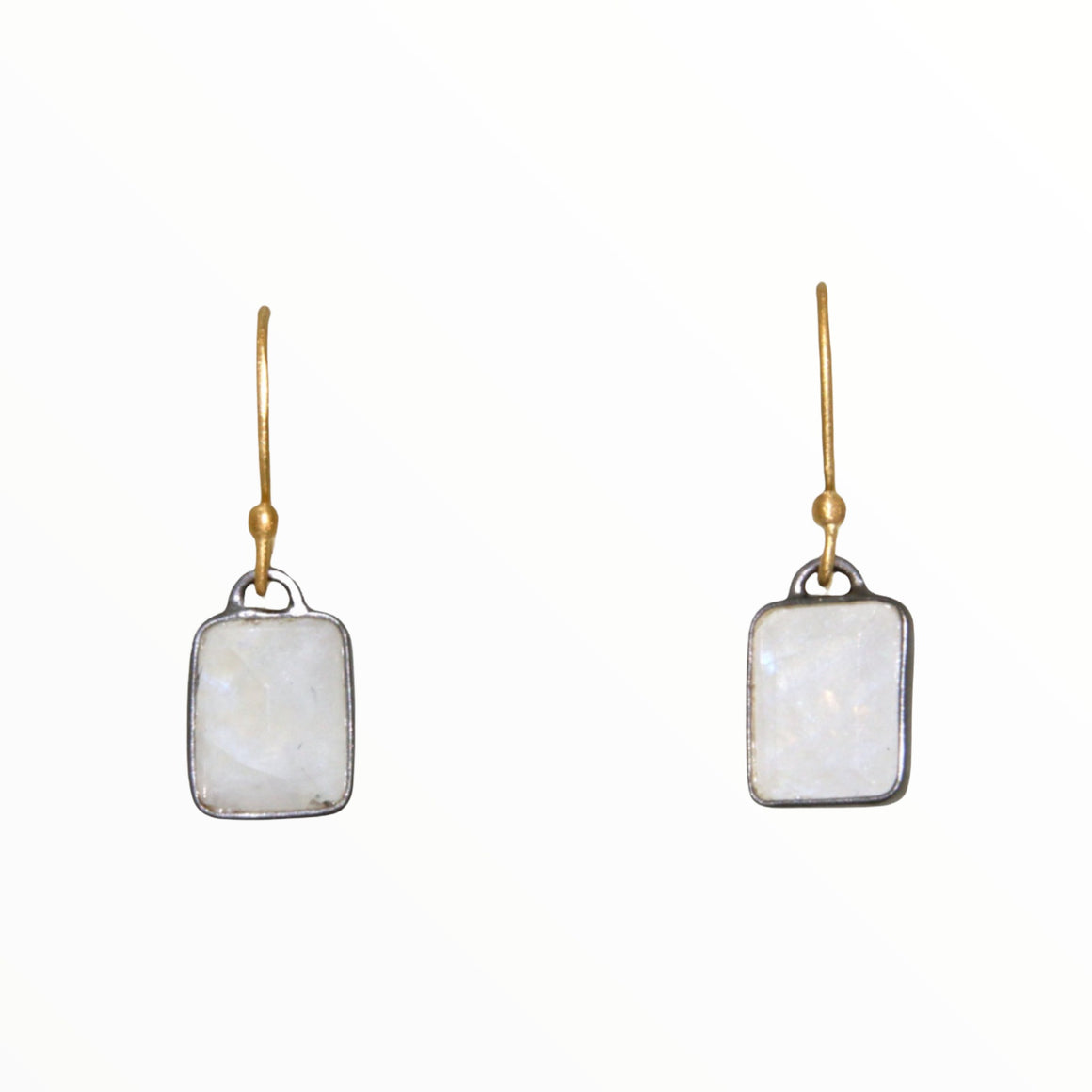 Rainbow Moonstone Rectangle in a Two tone Post & Hook