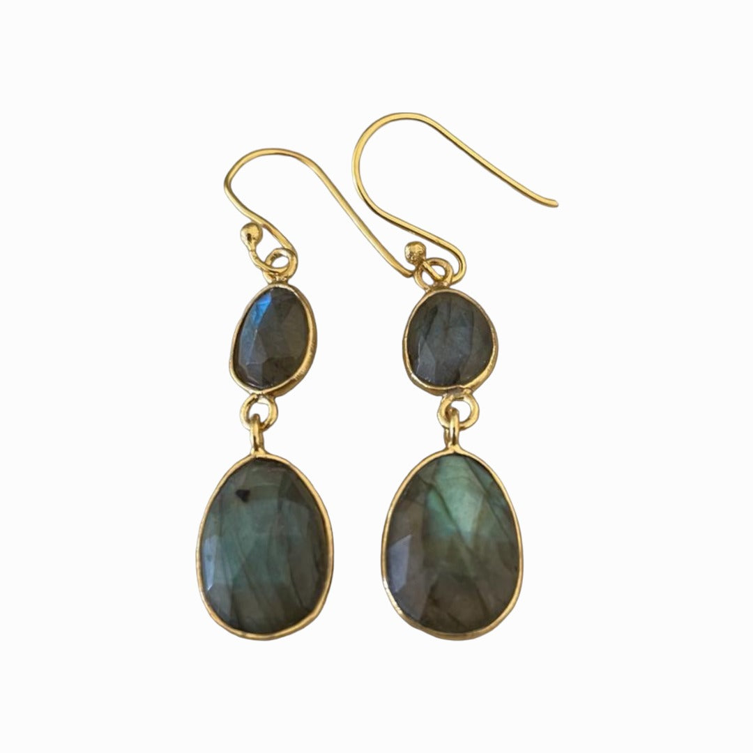 Organic Labradorite Oval Drop Earrings