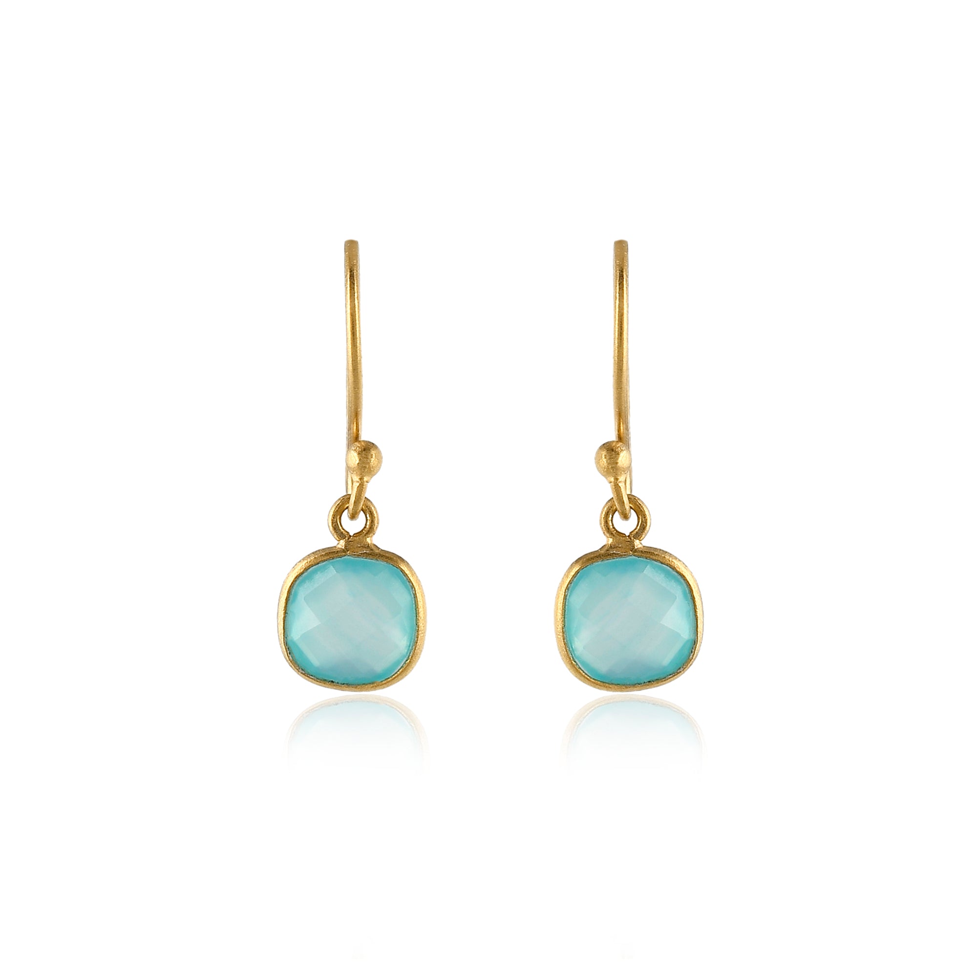 Aqua Chalcy faceted square plain bezel on French hook