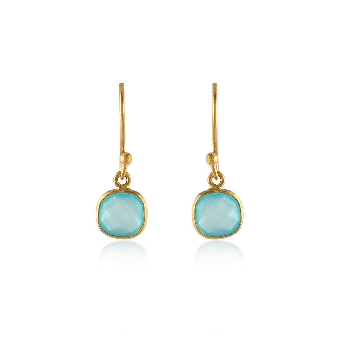 Aqua Chalcy faceted square plain bezel on French hook