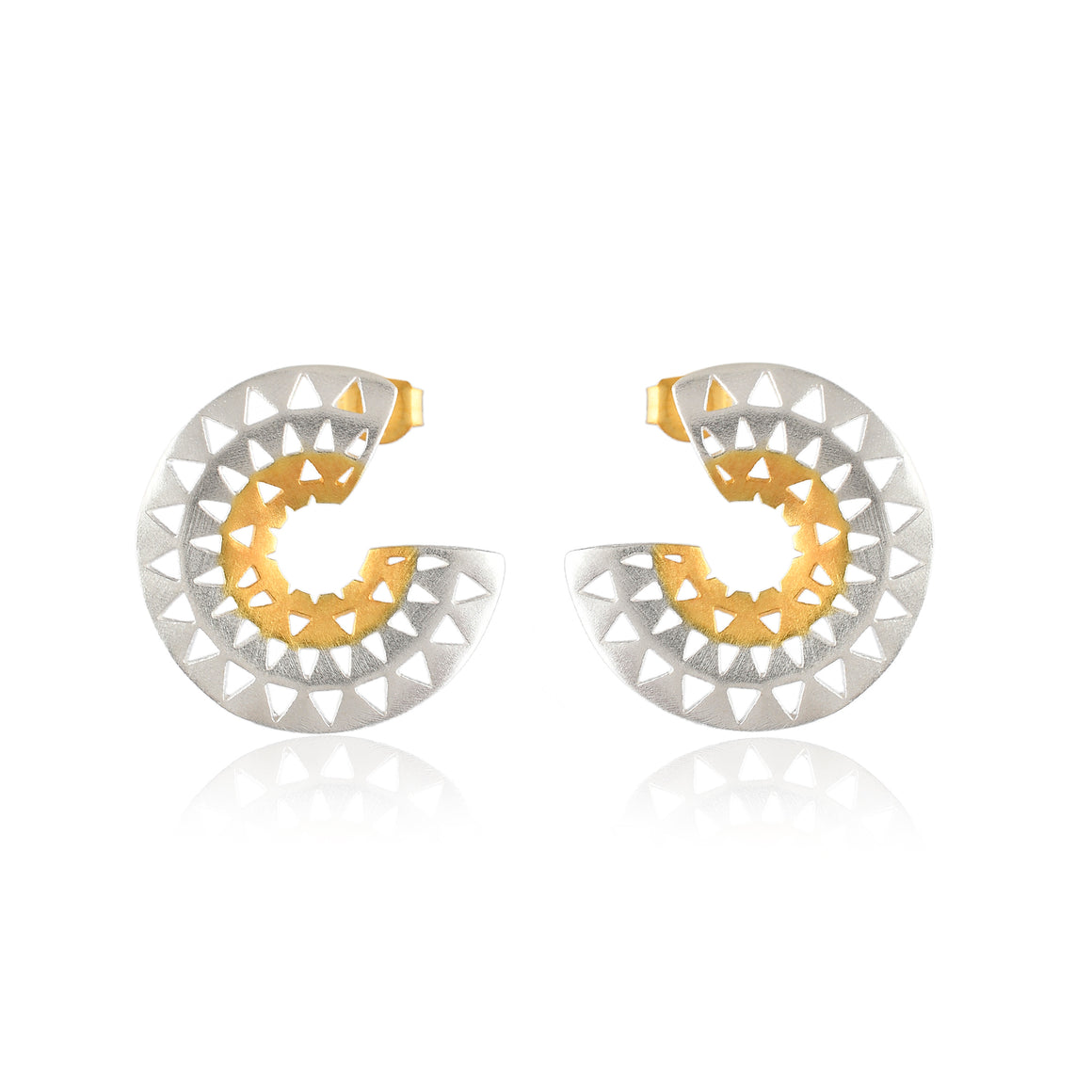 Two Tone Gold Silver cut three quarter hoops with post