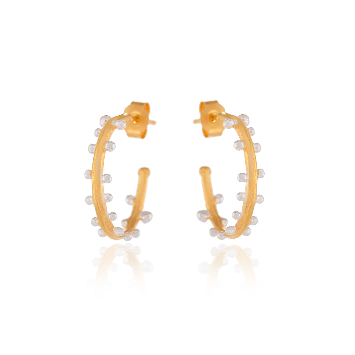 Silver Dot Gold Hoop Earrings