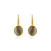 Labradorite in prong setting hanging from gold post