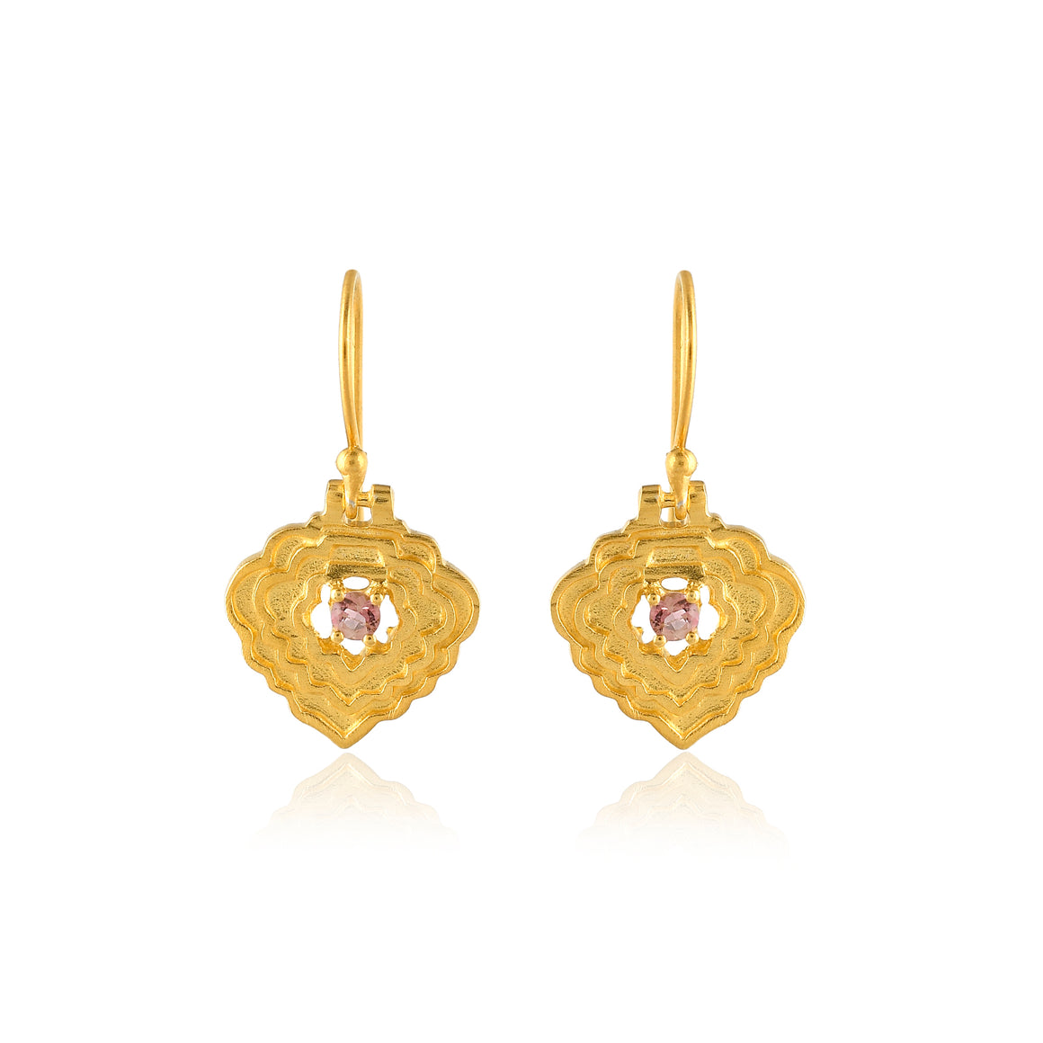 Pink Tourmaline Diamond Shape Earrings