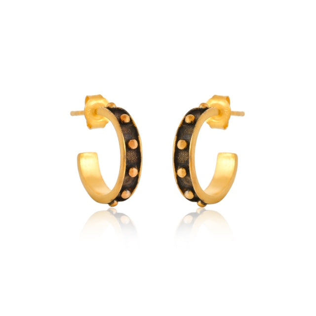 Semi Hoop with gold dots in Two Tone