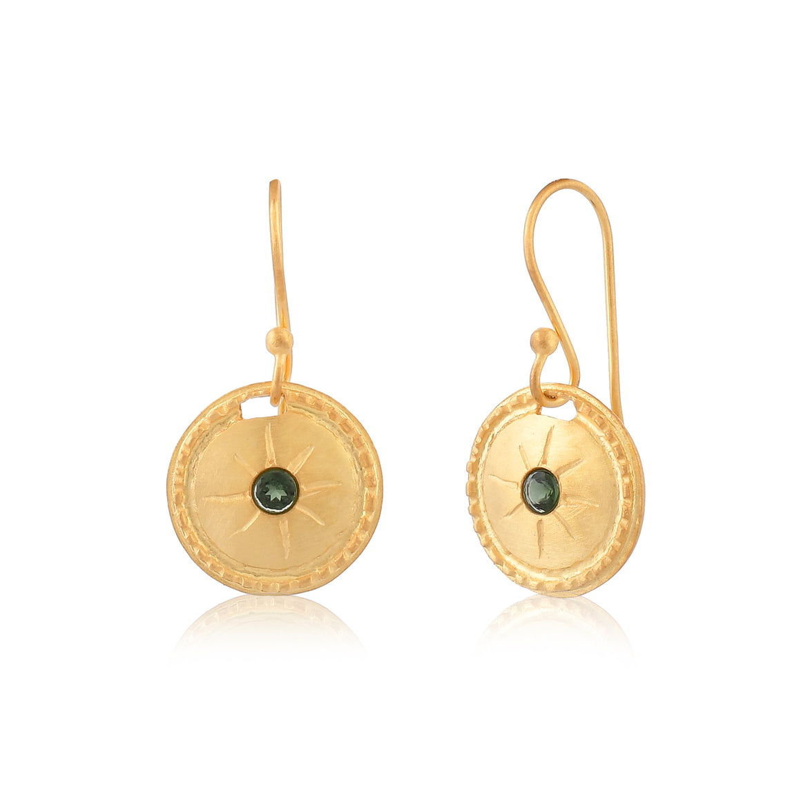 Green tourmaline Round Earring on French Hook