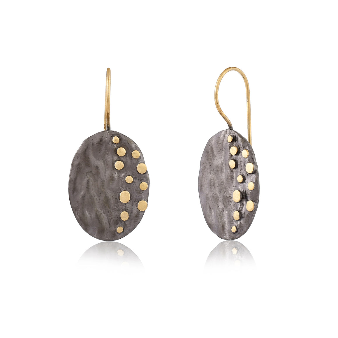 Dark Rhodium textured oval with gold dots