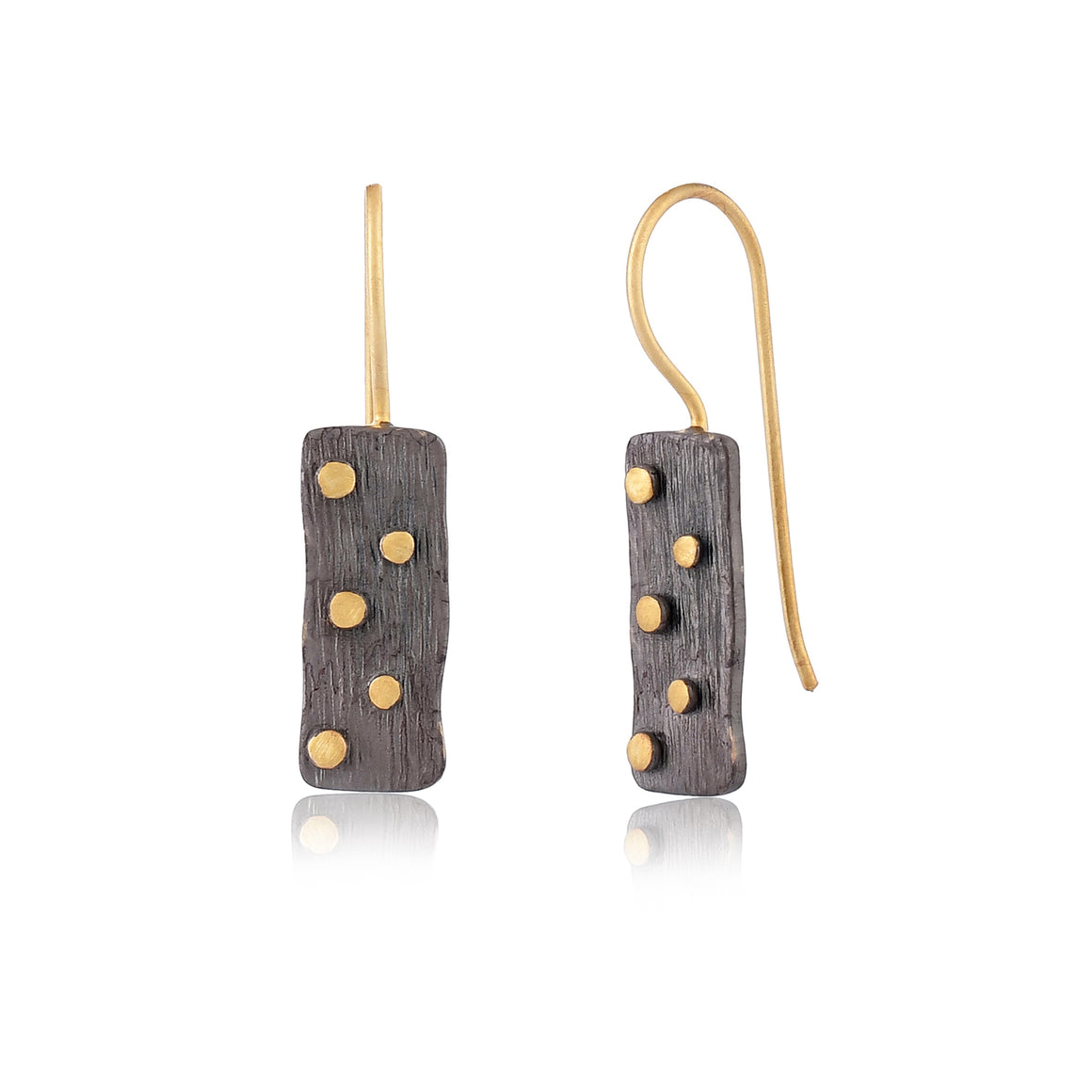 Two Tone Textured Rectangular Dot Earrings