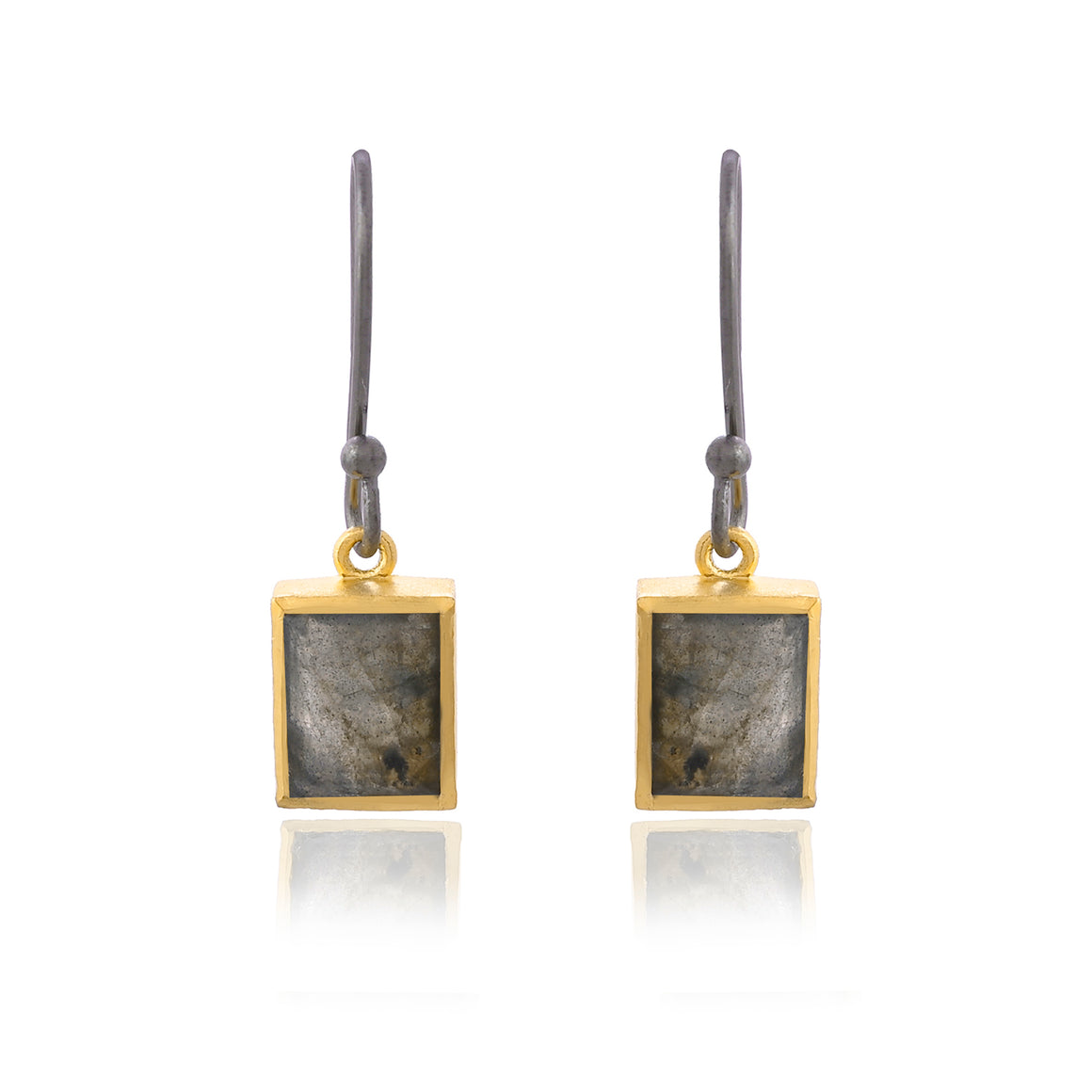 Two Tone Labradorite Rectangle Earrings