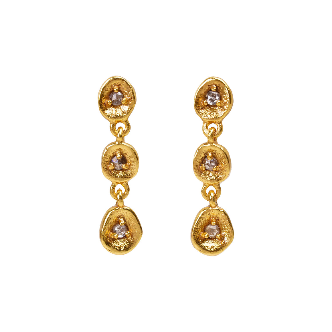 Diamond Gold Three-Stone Earrings