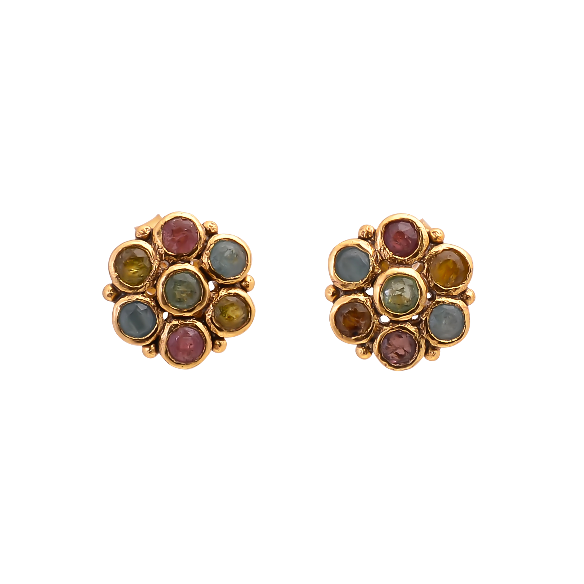 Hand crafted Textured Huggies embedded with Multi Tourmalines