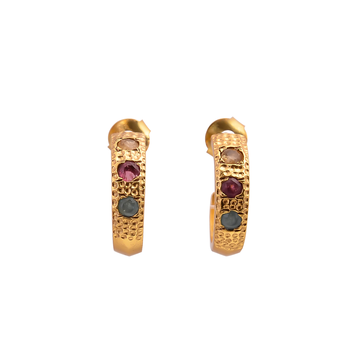 Hand Crafted Textured Circle embedded with Multi Tourmalines