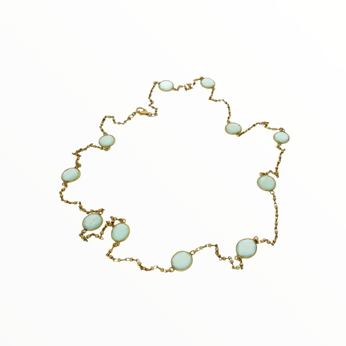 Aqua Chalcedony station necklace, handcrafted beaded chain