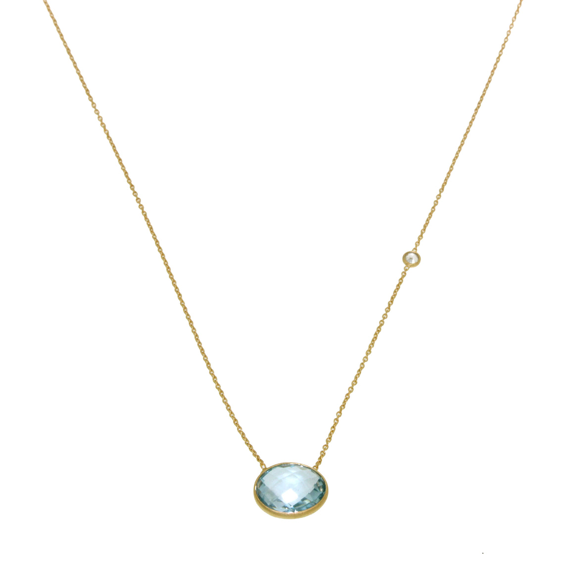 Blue Topaz Oval Pendant with White Topaz