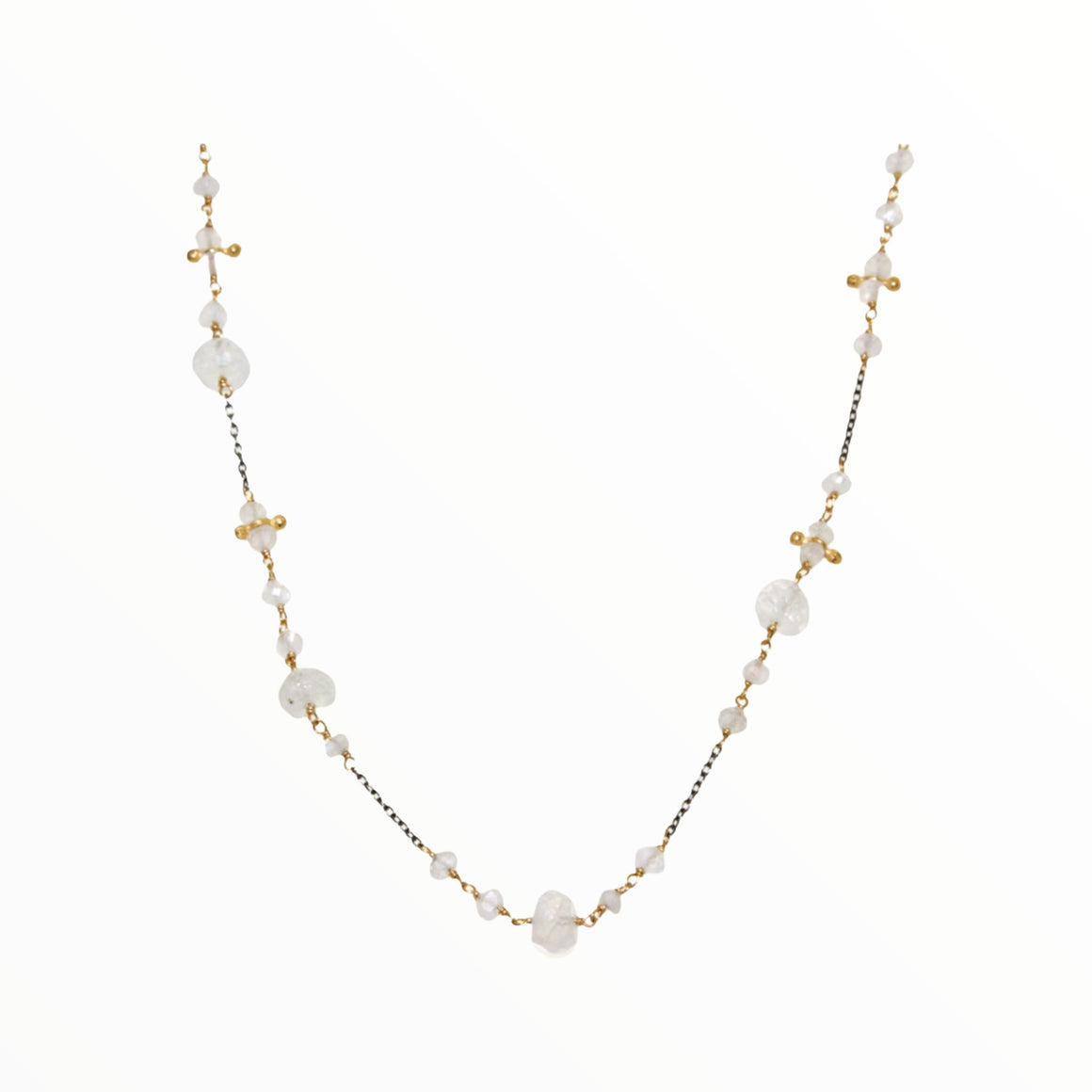 Rainbow Moonstone Gold Beads Two Tone
