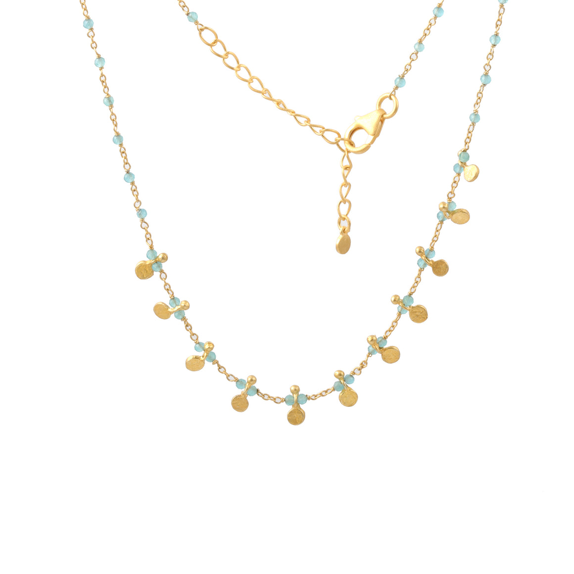 Aqua Chalcedony Egyptian Beaded Chain with Gold Discs