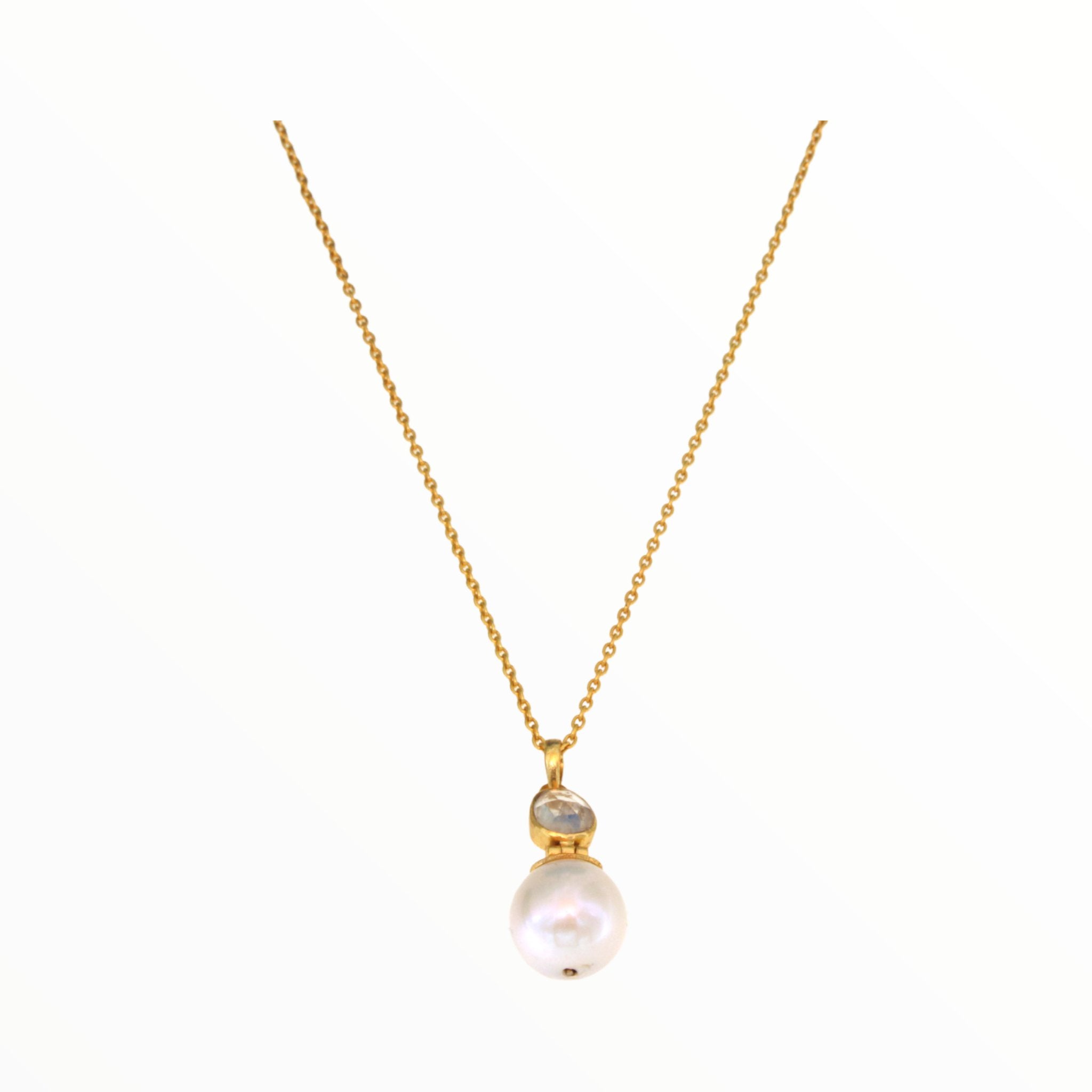 Rainbow Moonstone Square checker cut pendant with Pearl