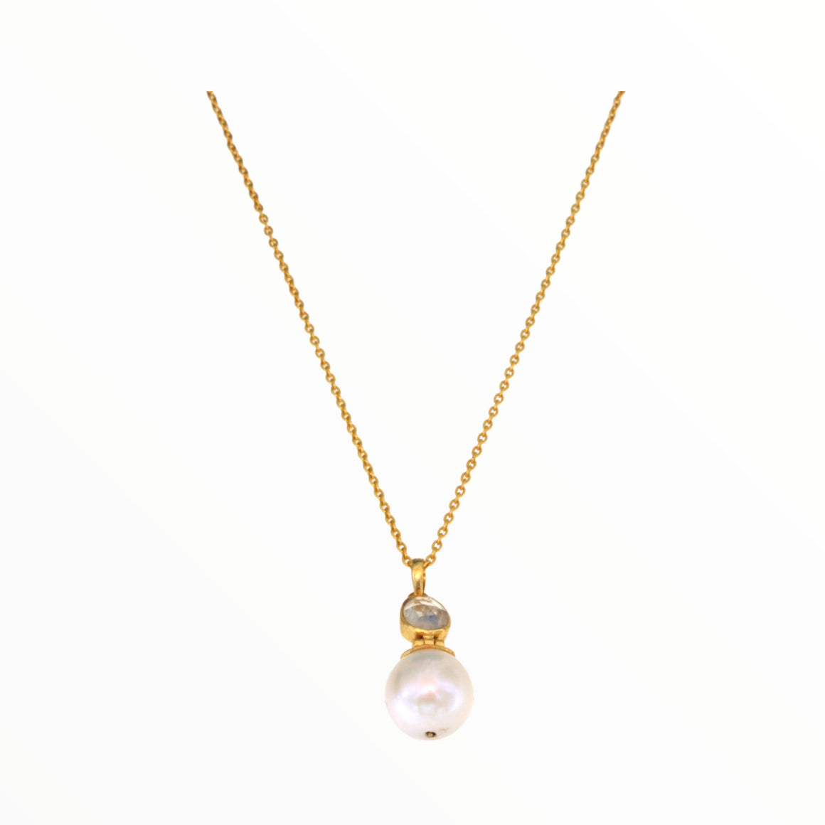 Rainbow Moonstone Square checker cut pendant with Pearl