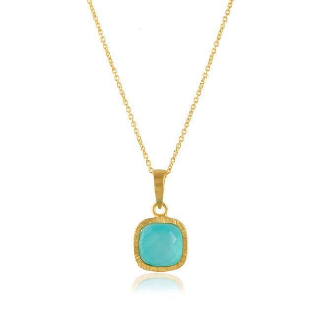 Aqua Chalcedony Square Pendant