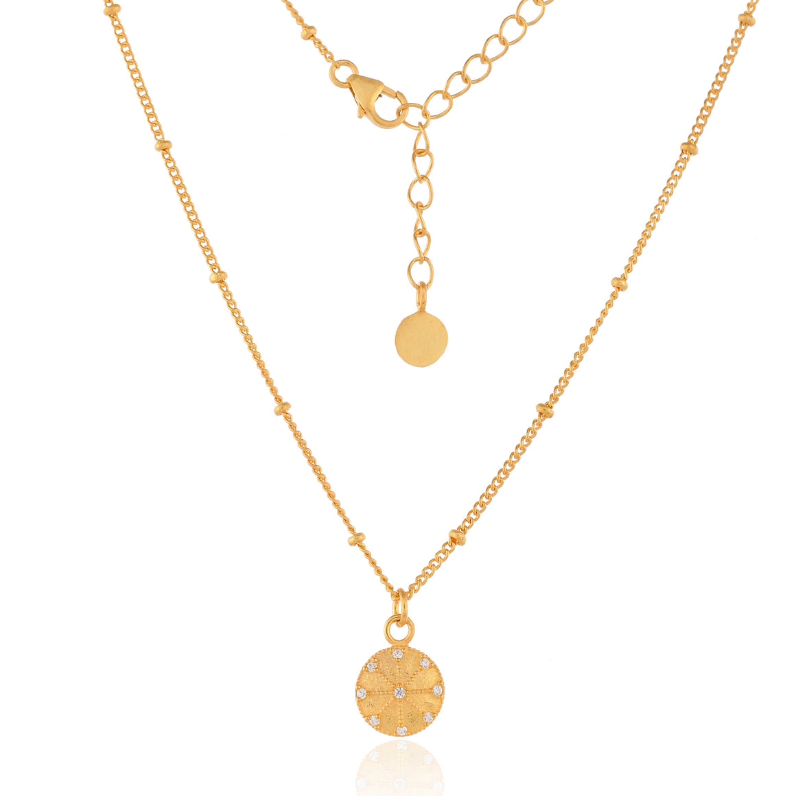 Gold Zircon Disc Pendant Necklace