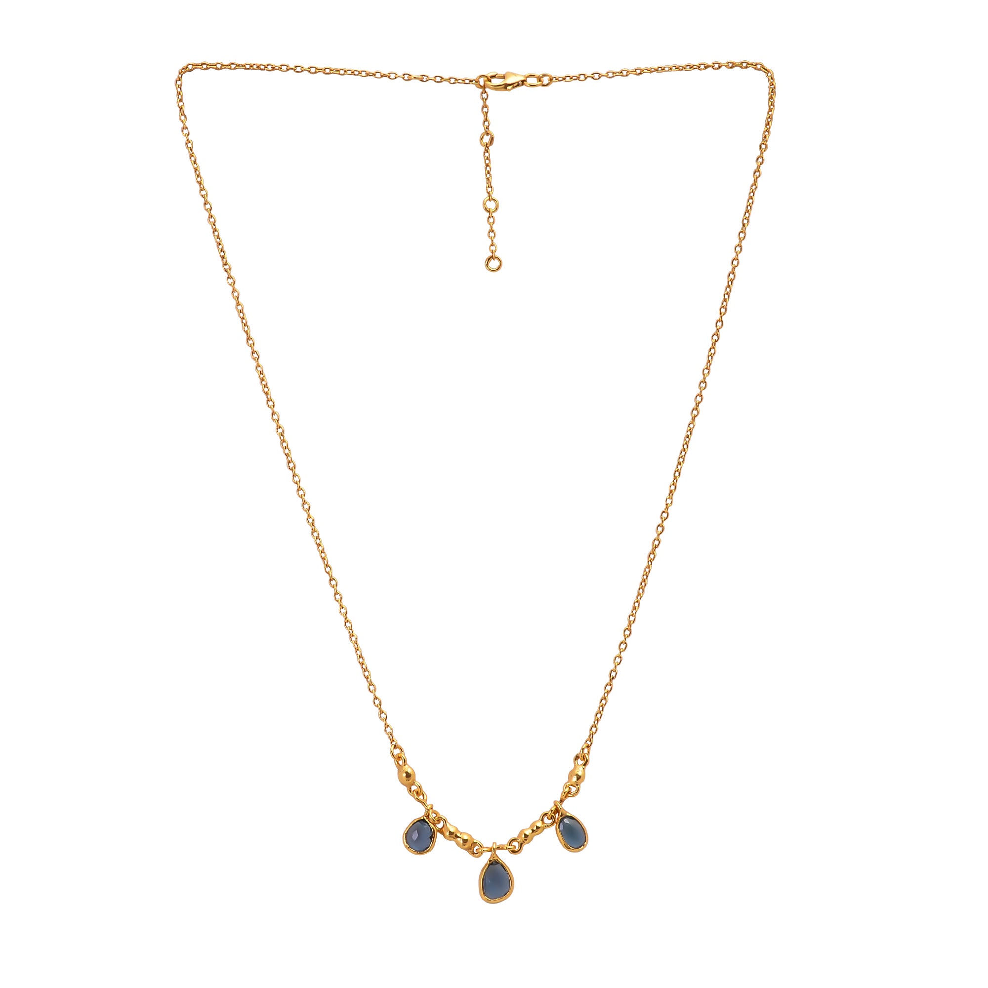 Blue Topaz three stone with handmade beads