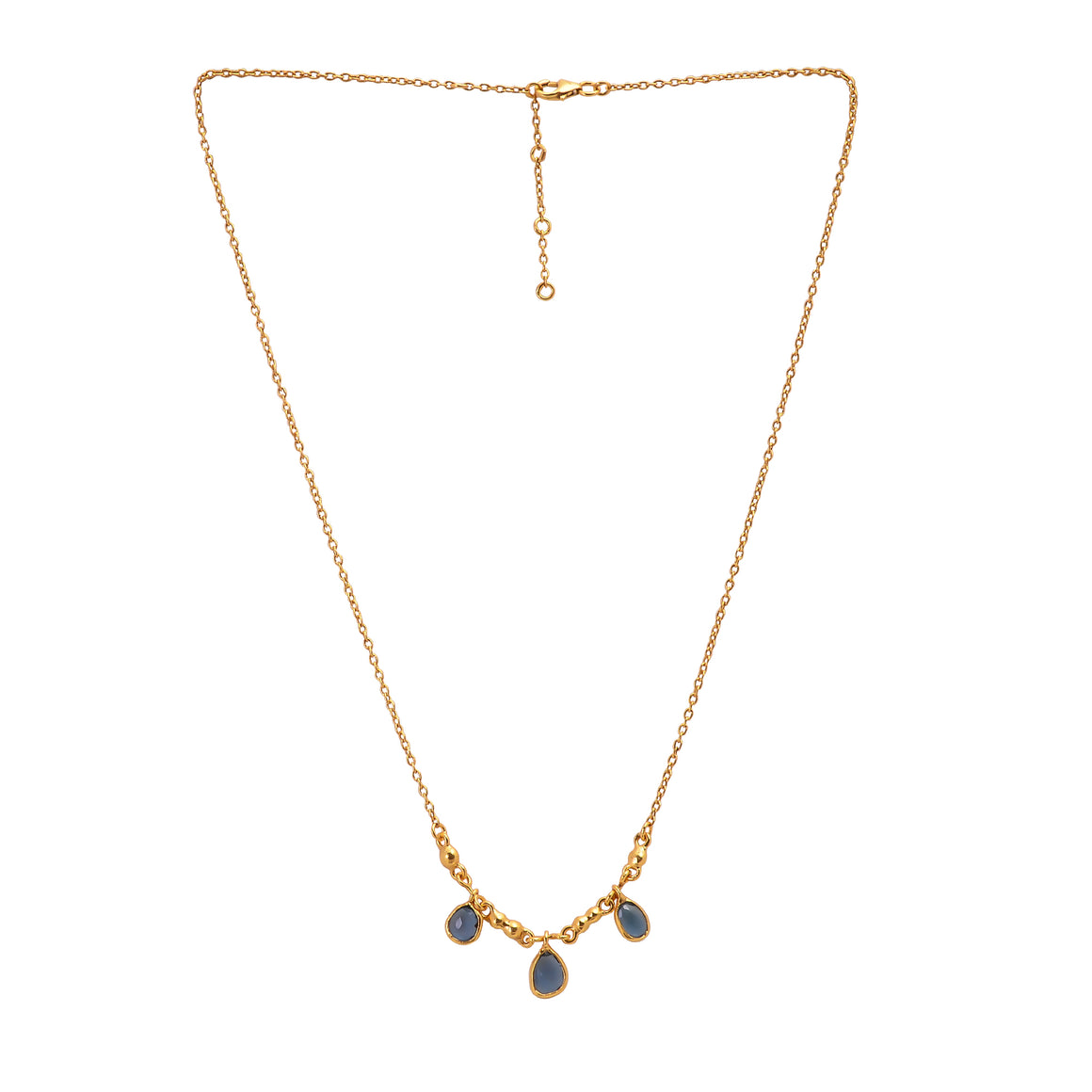 Blue Topaz three stone with handmade beads