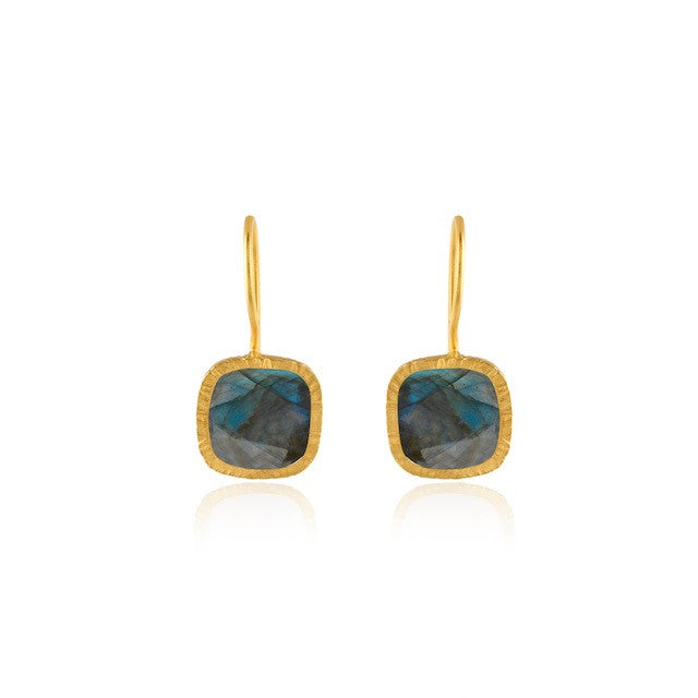 Checker Cut Labradorite Square Drop Earrings