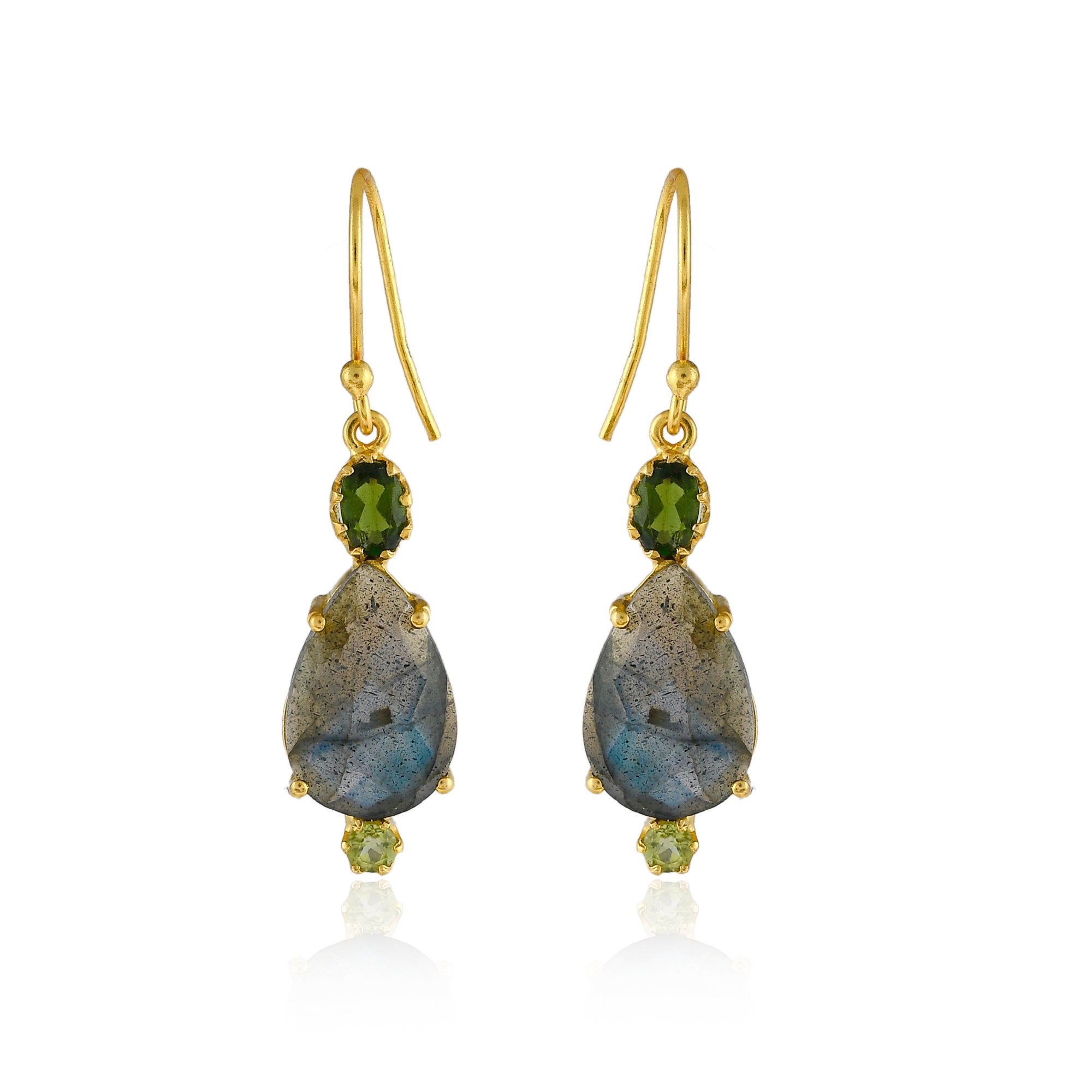 Labradorite faceted pear shape with green tourmaline