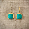 Peacock Leaf Square Earrings in Turquoise