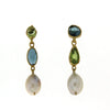 Manjusha Jewels earrings Rainbow Pearl Drop Earrings in Peridot. Blue Topaz and Pearls