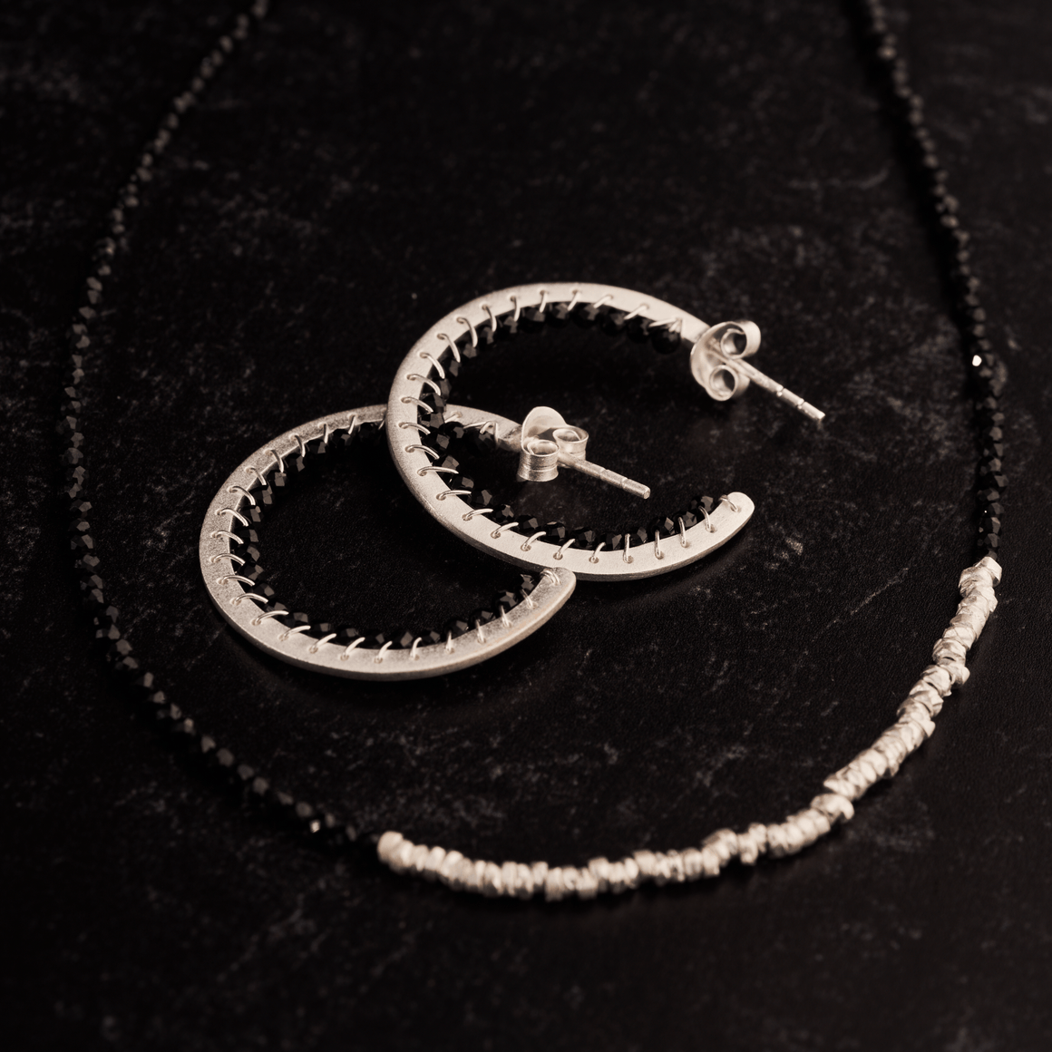 Manjusha Jewels Necklaces Black Spinel Silver Bead Necklace